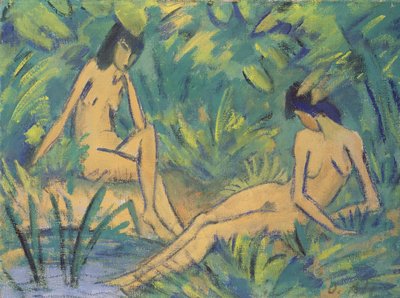 Mädchen sitzen am Wasser, ca. 1920 von Otto Mueller